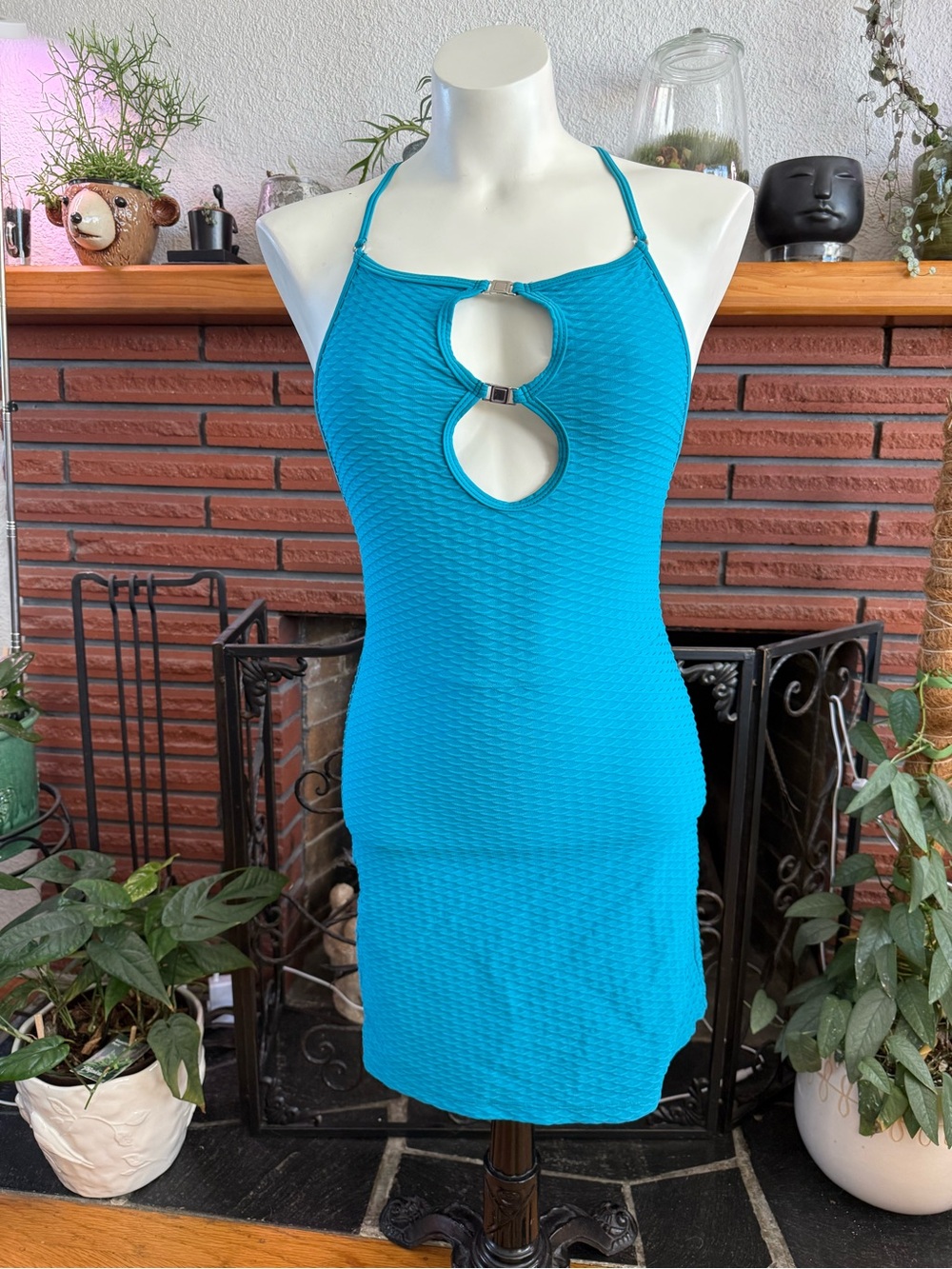 Wicked Weasel Teal Cutout Halter Bodycon Dress **RARE**